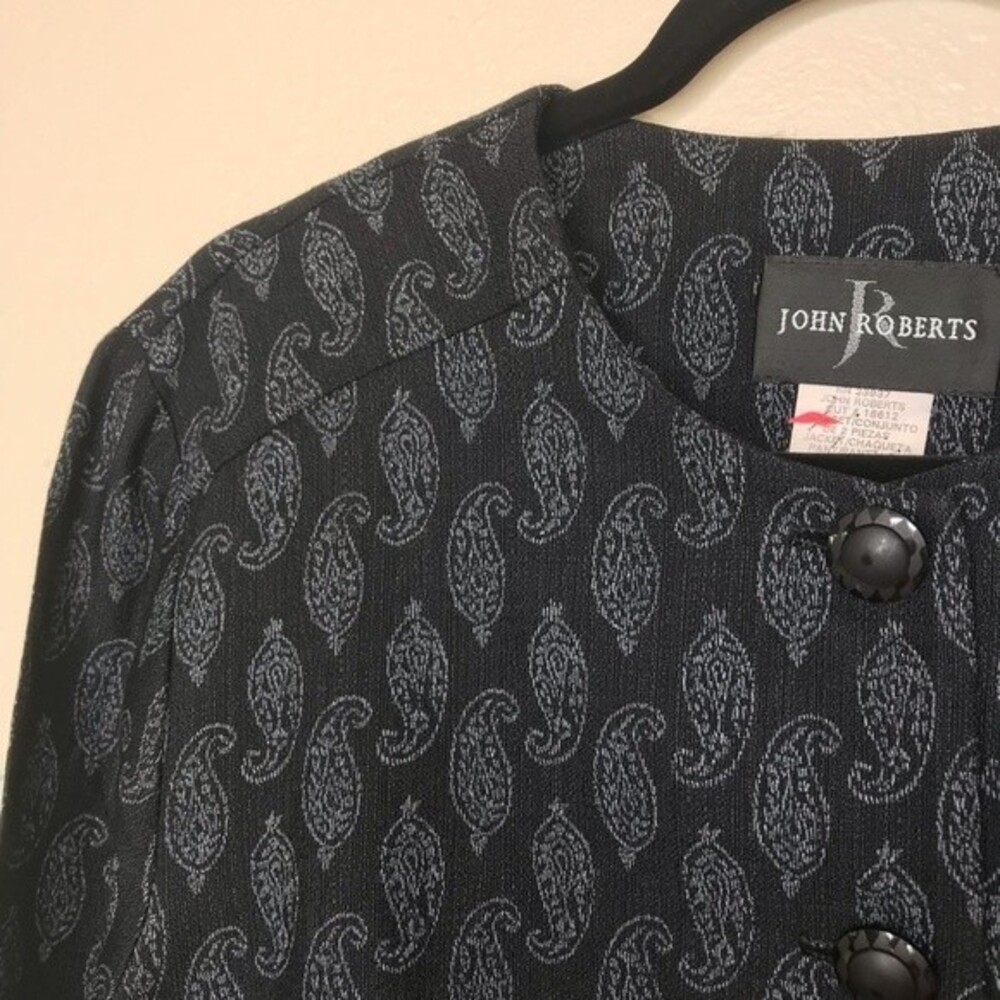 Vintage John Roberts Paisley Back Pleats Buttons Black Boxy Jacket Women's 14 - Picture 3 of 12